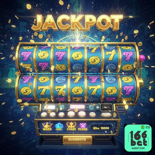 Imagem de uma máquina de caça-níqueis no site 166bet, destaque para slots e jogos de azar.